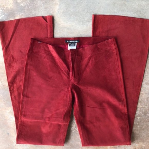 Vintage Pants - Vintage Vivienne Tam Suede Hippie Boho Flare Pants